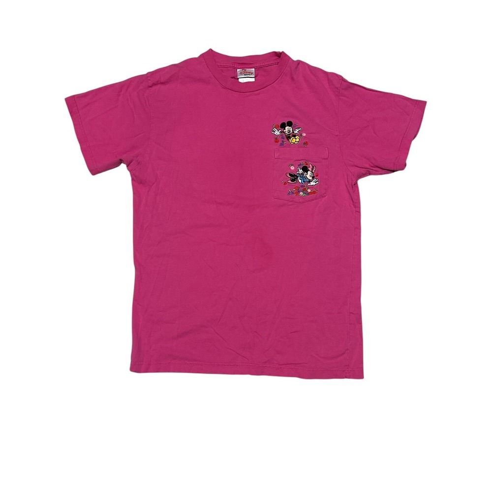 Disney Mickey & Minnie Mouse "Bed Of Roses" Pink Pocket T-Shirt Size M 100%Cot